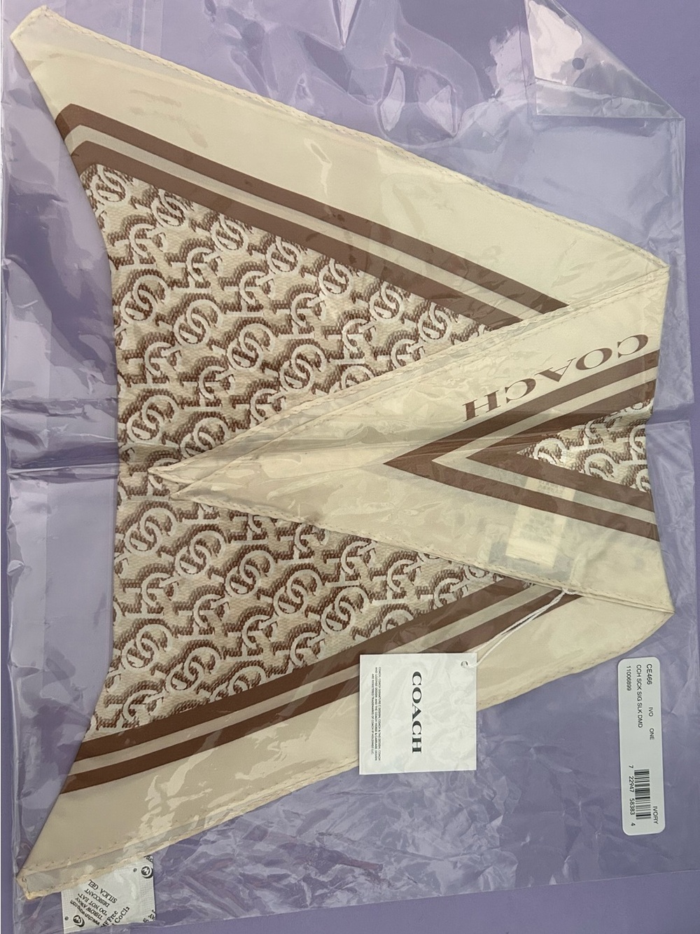 Coach Diamond Printed Silk Scarf in Cream and Tan NWT - Picture 2 of 3